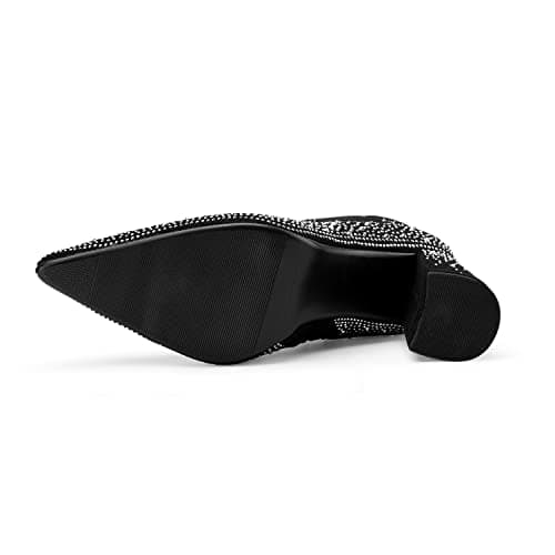 Perisis Women's Sparkly Rhinestone Block Heel Ankle Boots