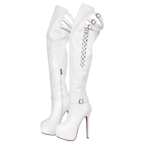 Women's Platform Boots with Stiletto Heels and Cutout Zip-Up Design
