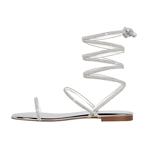 Richealnana Women's Strappy Gladiator Split Toe Sandals — Silver