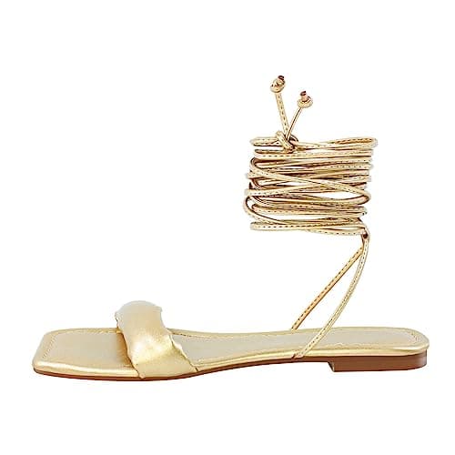 Richealnana Women's Strappy Gladiator Split Toe Sandals — Gold