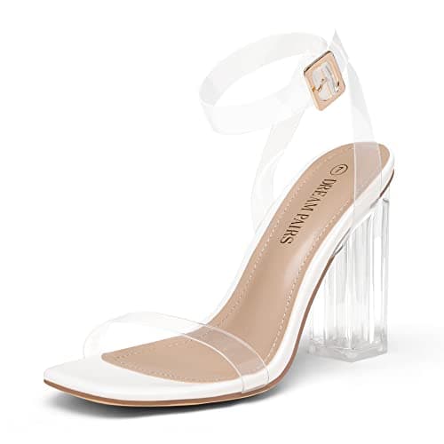 DREAM PAIRS Women's Chunky Clear High Heels Sandals — White/Clear