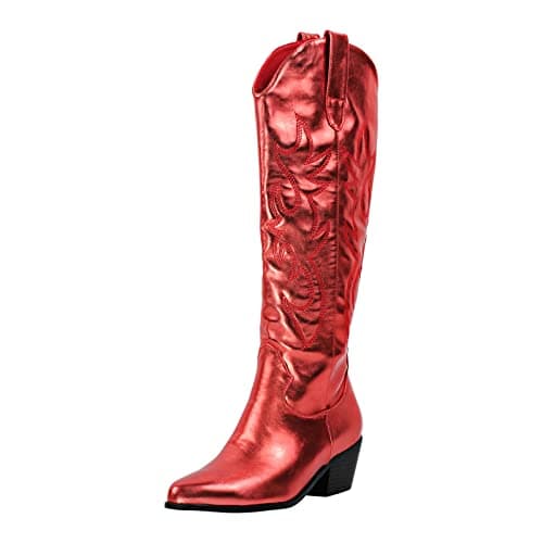 Richealnana Women's Embroidered Cowboy Boots with Chunky Heels