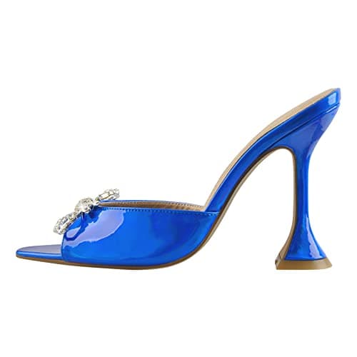 Richealnana Women's Pointed Toe Bow-knot Rhinestone Slip-On Mule Sandals — Klein Blue