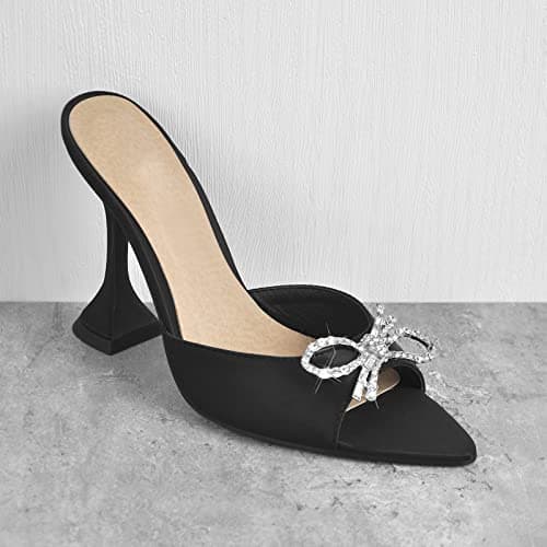 Richealnana Women's Pointed Toe Bow-knot Rhinestone Slip-On Mule Sandals