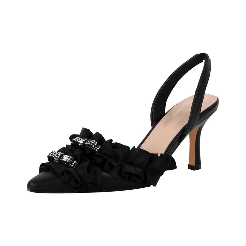 Richealnana Women's Rhinestone Bow Slingback Sandals — Black-b