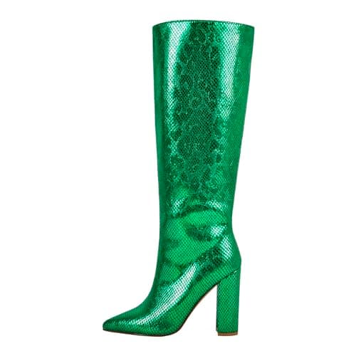 Richealnana Women's Knee High Snake Print Boots
