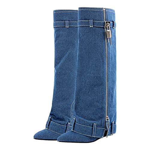 Richealnana Women's Fold Over Knee High Boots