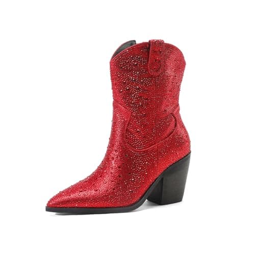 Rhinestone Boots for Women — Red