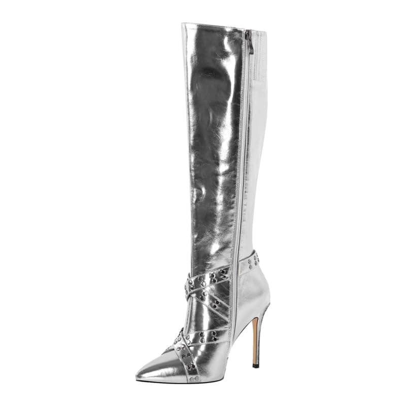 Women's Calf High Knee Straps Zipper Stilettos Boots