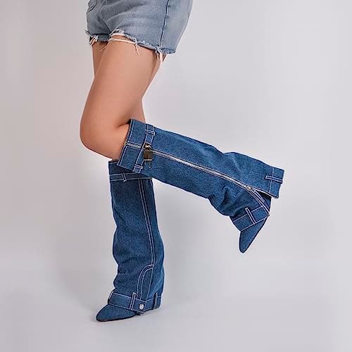 Richealnana Women's Fold Over Knee High Boots
