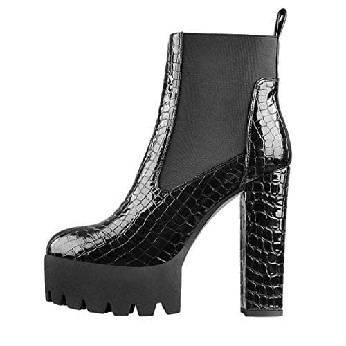 Richealnana Women's Elastic Platform Ankle Booties — Black Stone Pattern