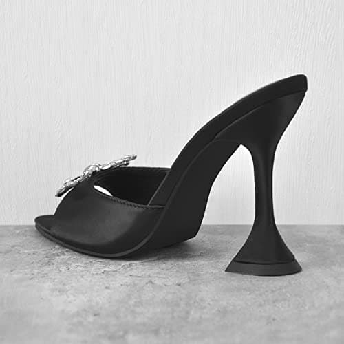 Richealnana Women's Pointed Toe Bow-knot Rhinestone Slip-On Mule Sandals