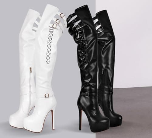 Women's Platform Boots with Stiletto Heels and Cutout Zip-Up Design