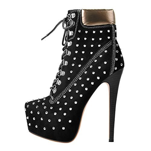 Richealnana Women's Platform Ankle Boots — Black Studded