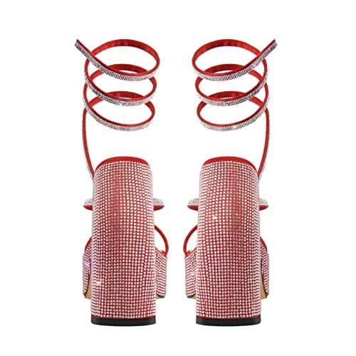 Richealnana Women's Platform Chunky Block Heel Rhinestone Strap Sandals