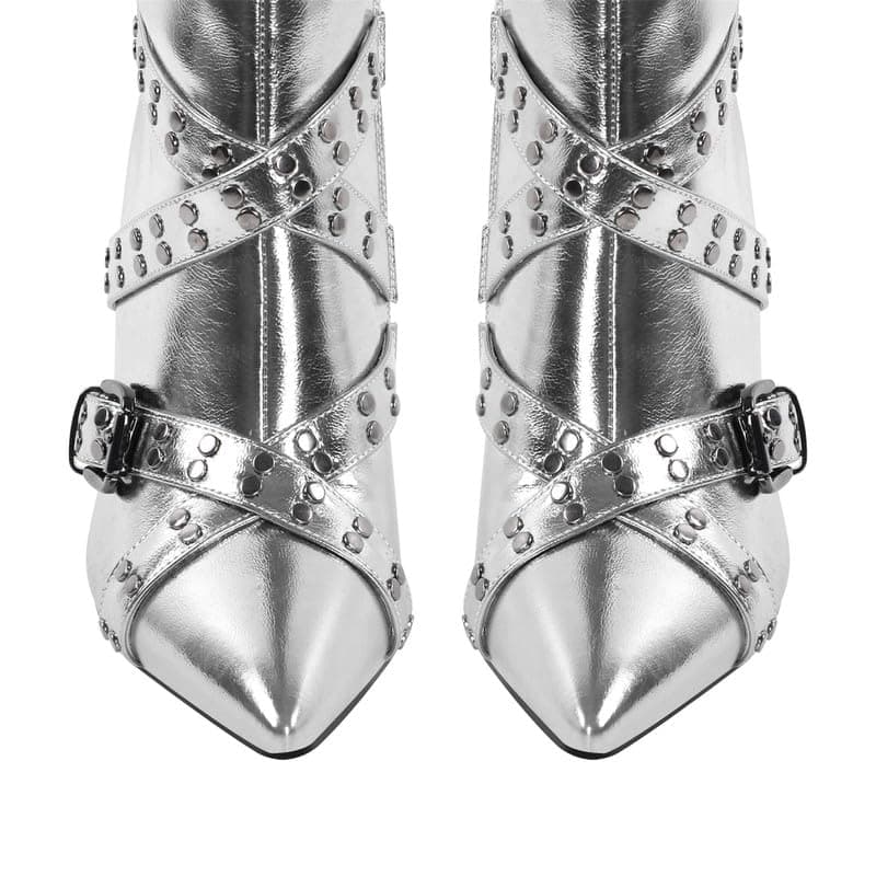 Women's Calf High Knee Straps Zipper Stilettos Boots