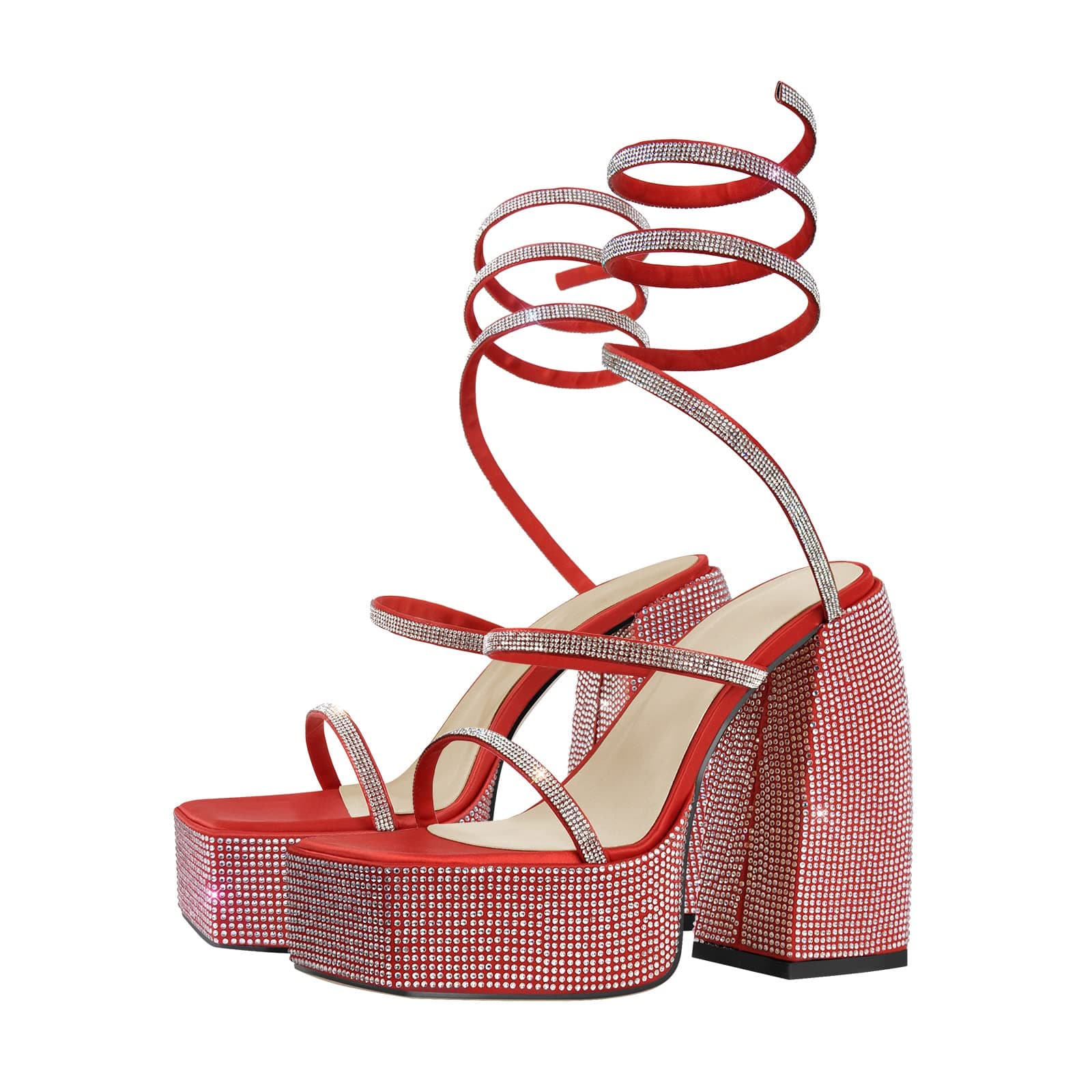Richealnana Women's Platform Chunky Block Heel Rhinestone Strap Sandals
